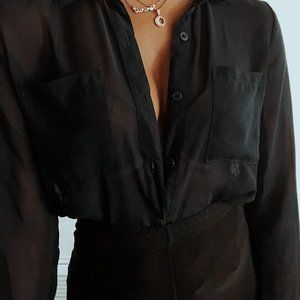 Sheer Navy Blue Button Up Blouse